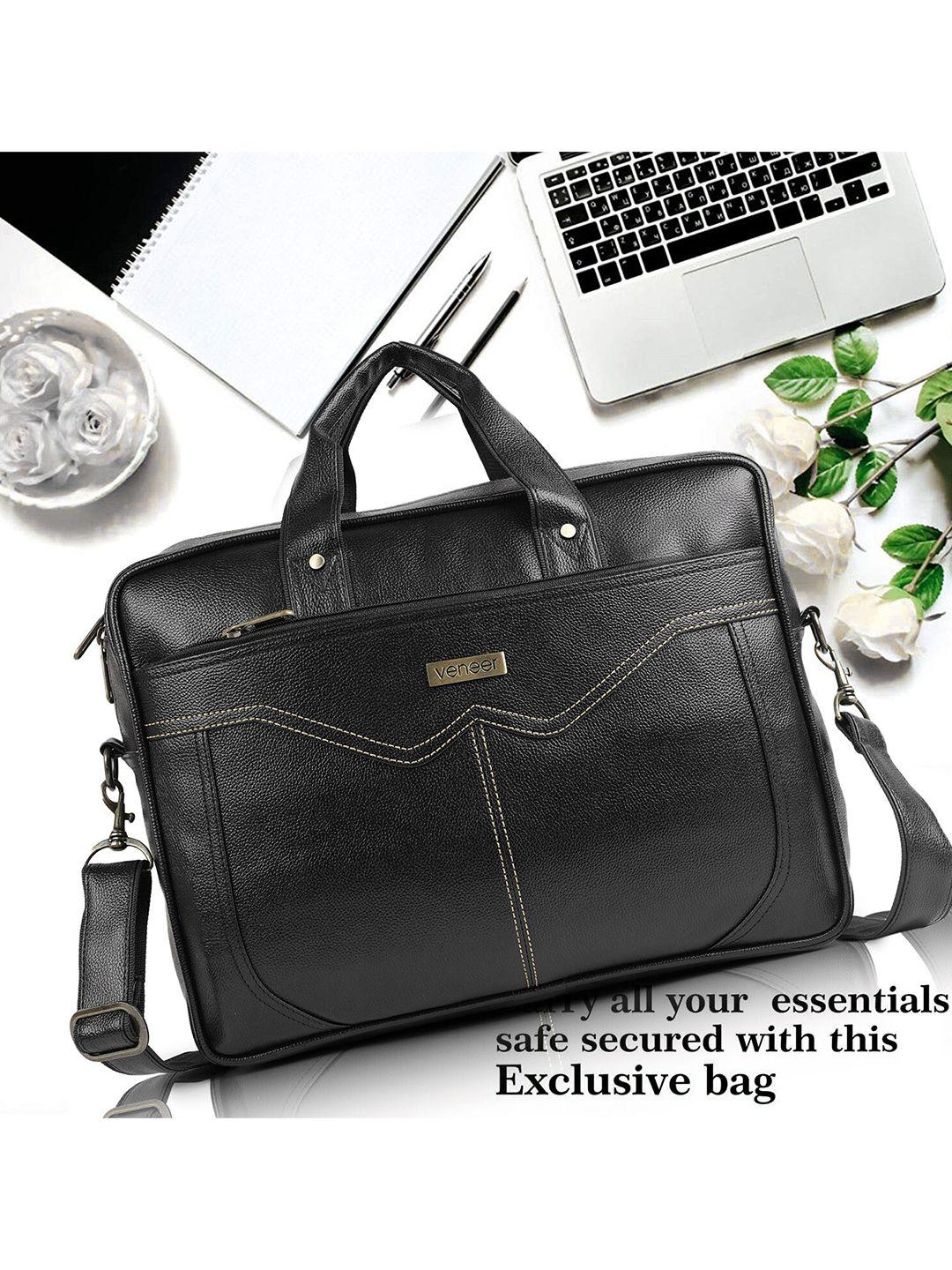 veneer unisex black solid laptop messenger bag