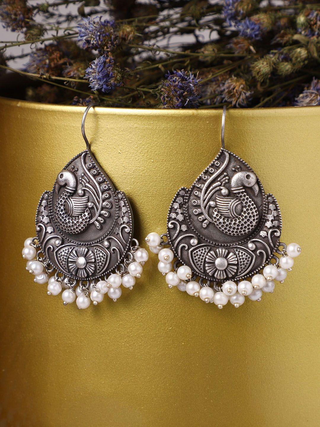 veni silver plated peacock shaped drop earrings