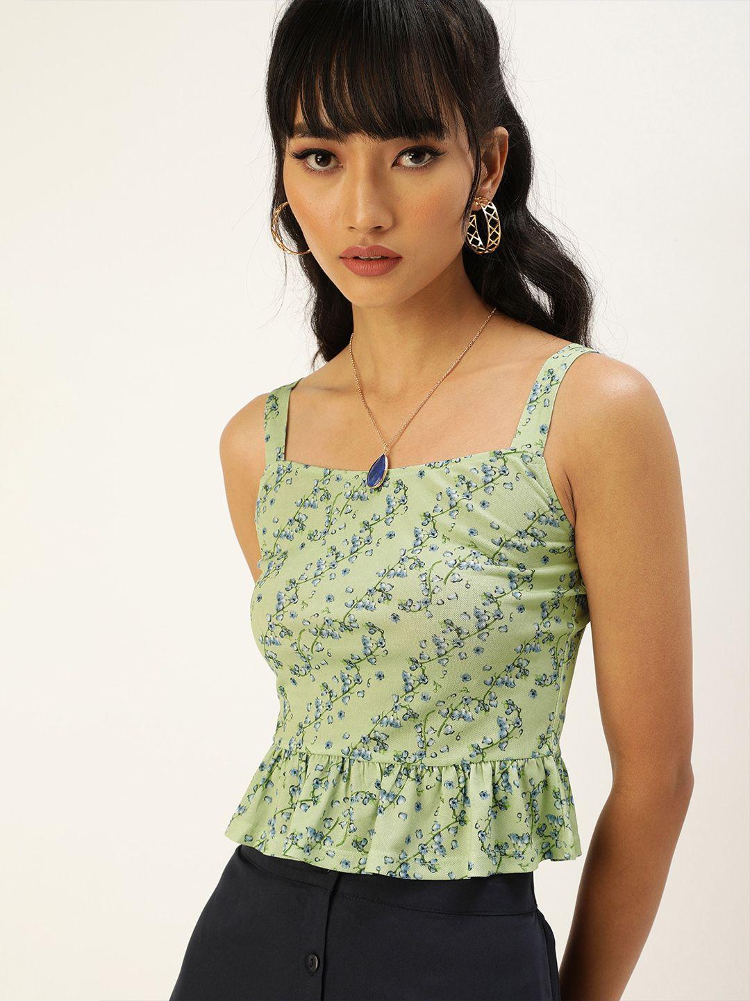 veni vidi vici green floral print ruffled crop top