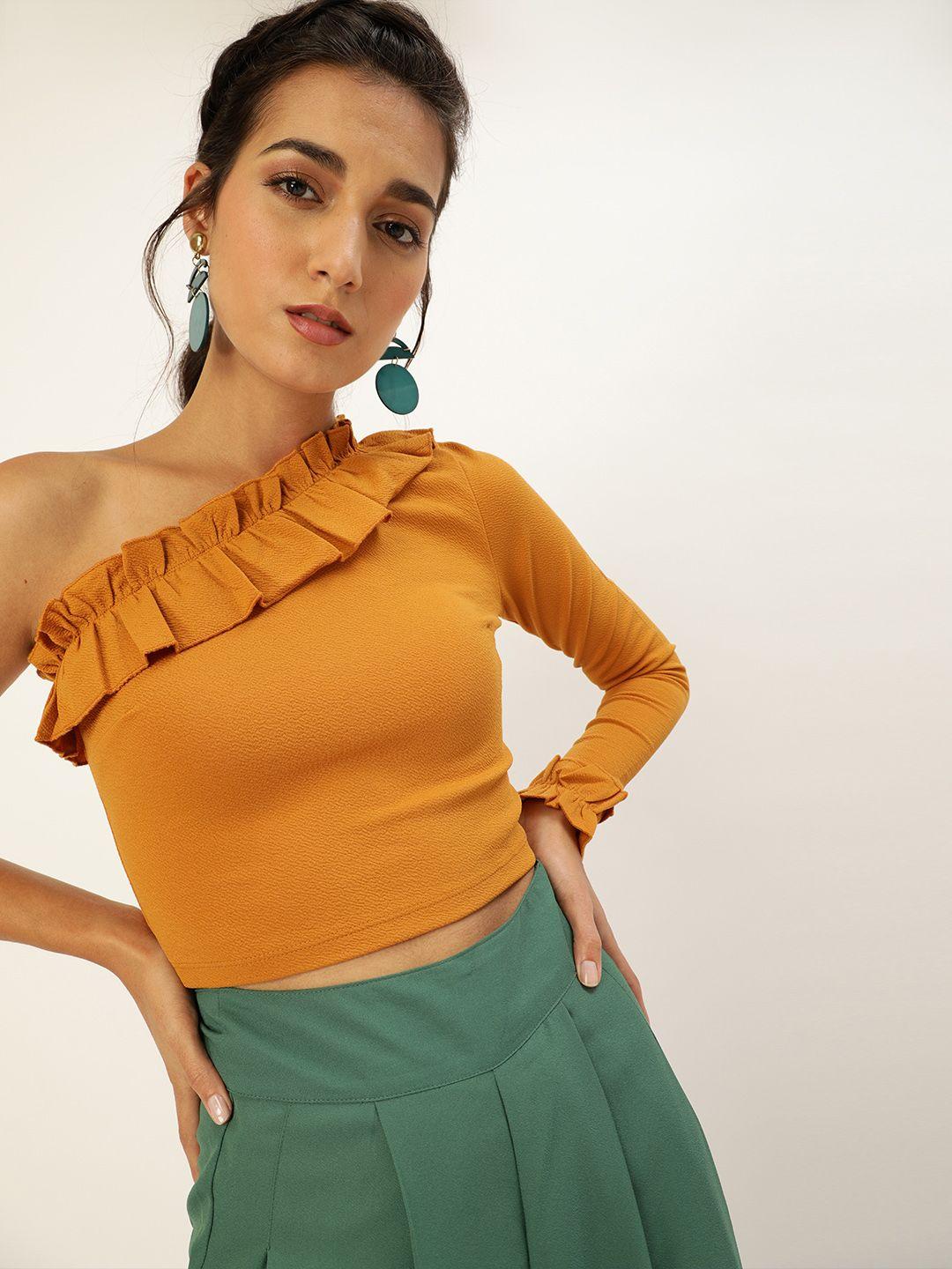 veni vidi vici mustard one shoulder blouson top