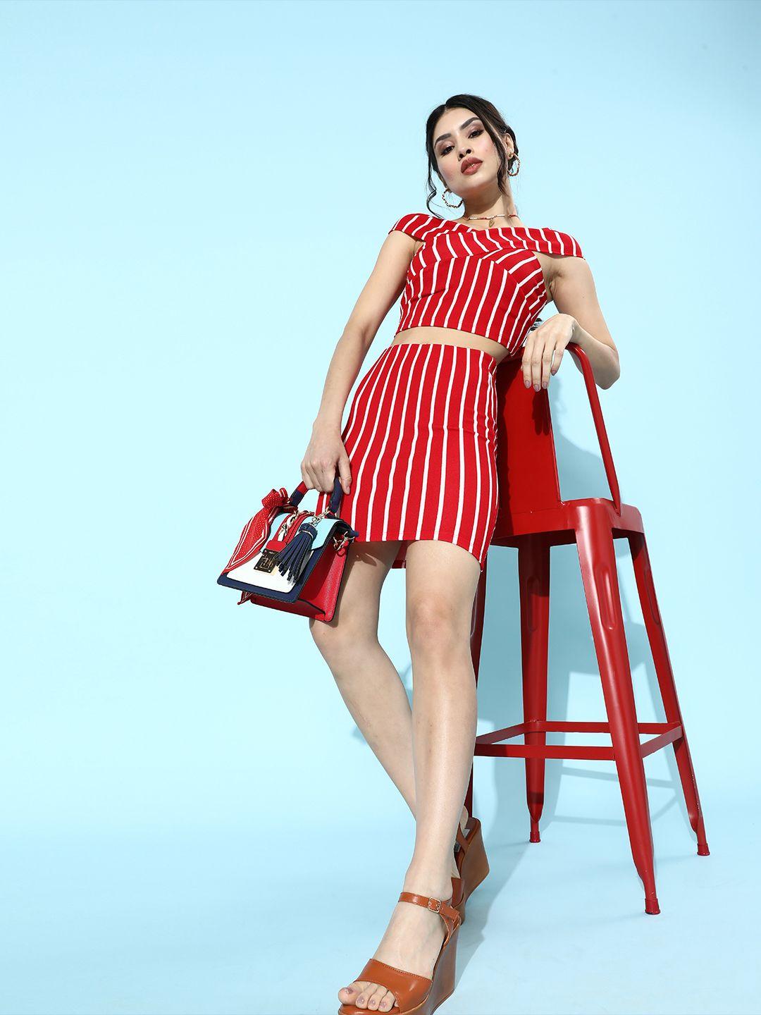 veni vidi vici women beautiful red striped co-ords dress