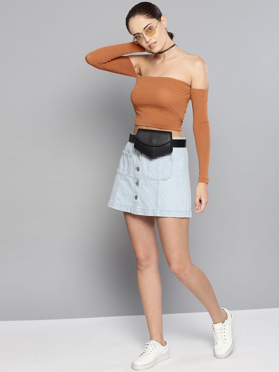 veni vidi vici women brown solid bardot crop top