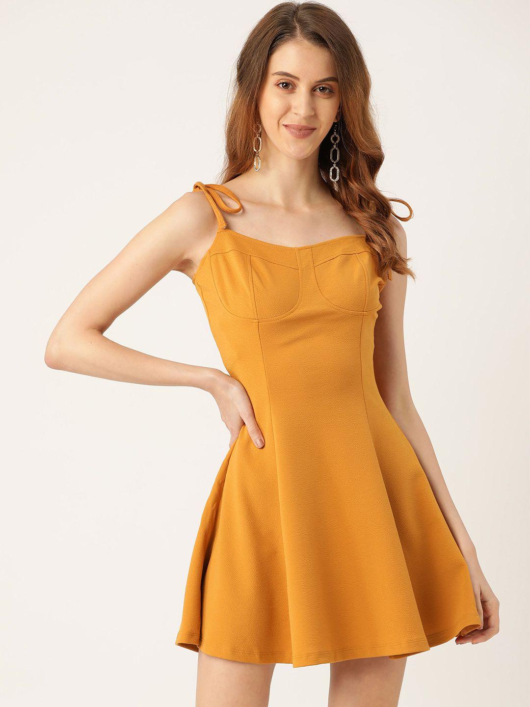 veni vidi vici women mustard yellow solid fit & flare dress