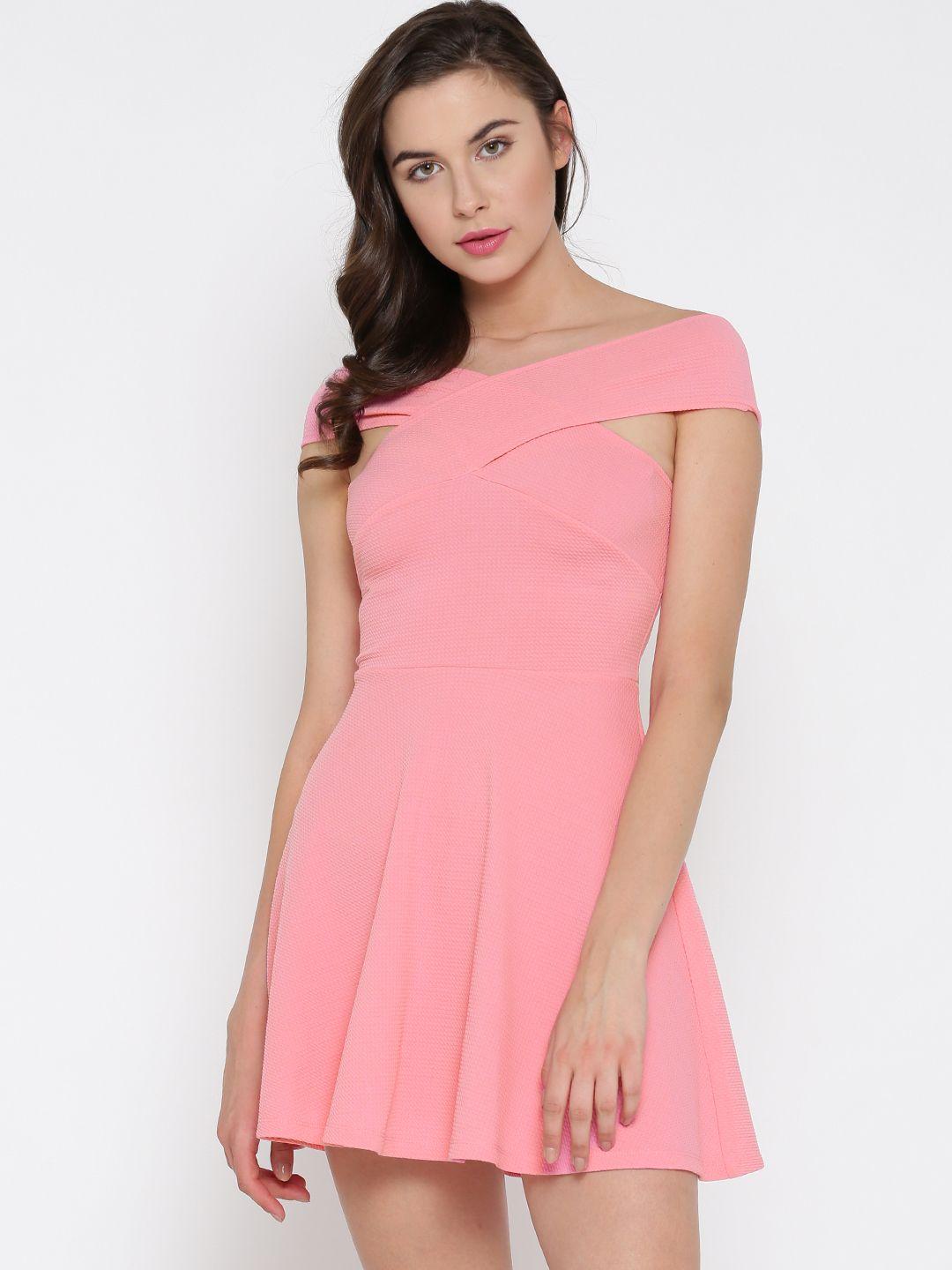 veni vidi vici women pink self-design fit and flare dress