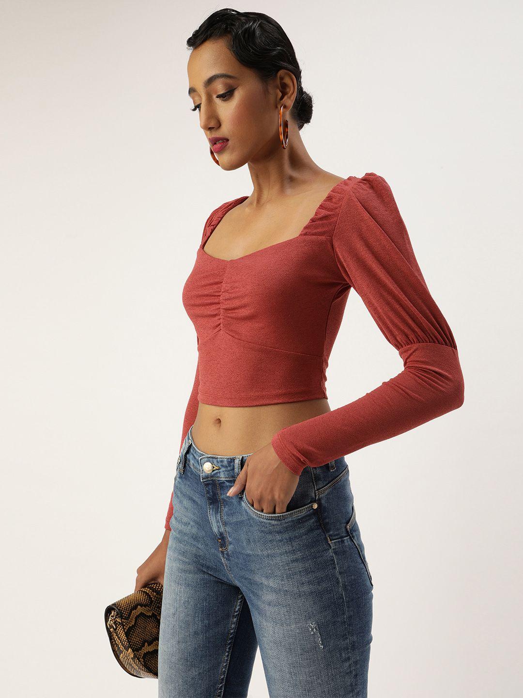 veni vidi vici women red solid fitted crop top