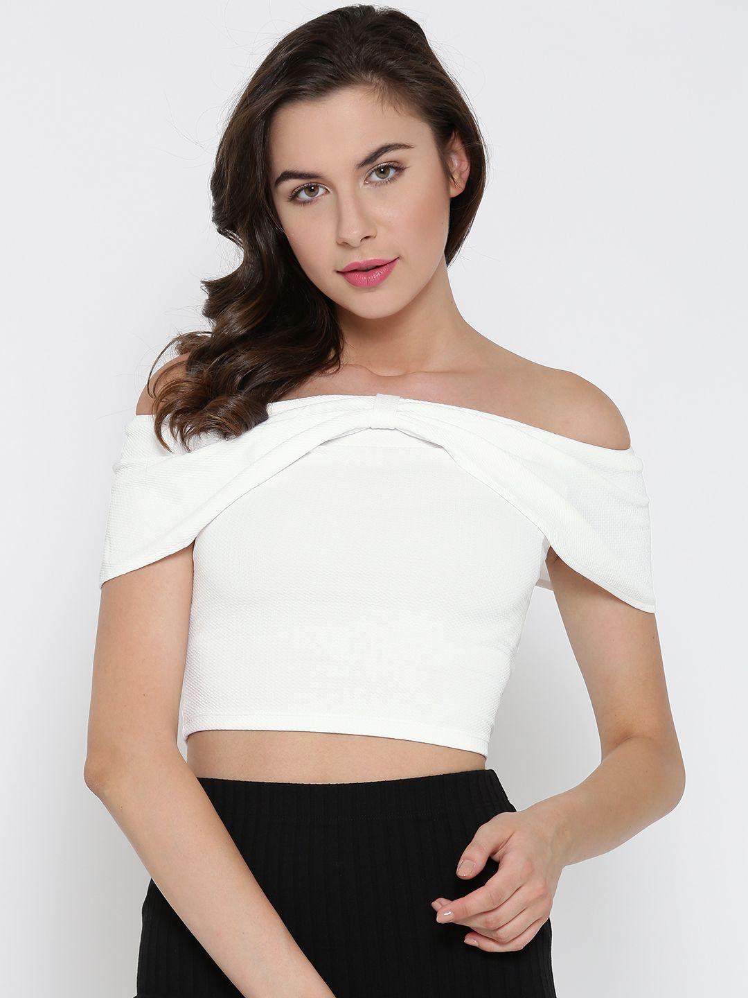 veni vidi vici women white solid crop bardot top