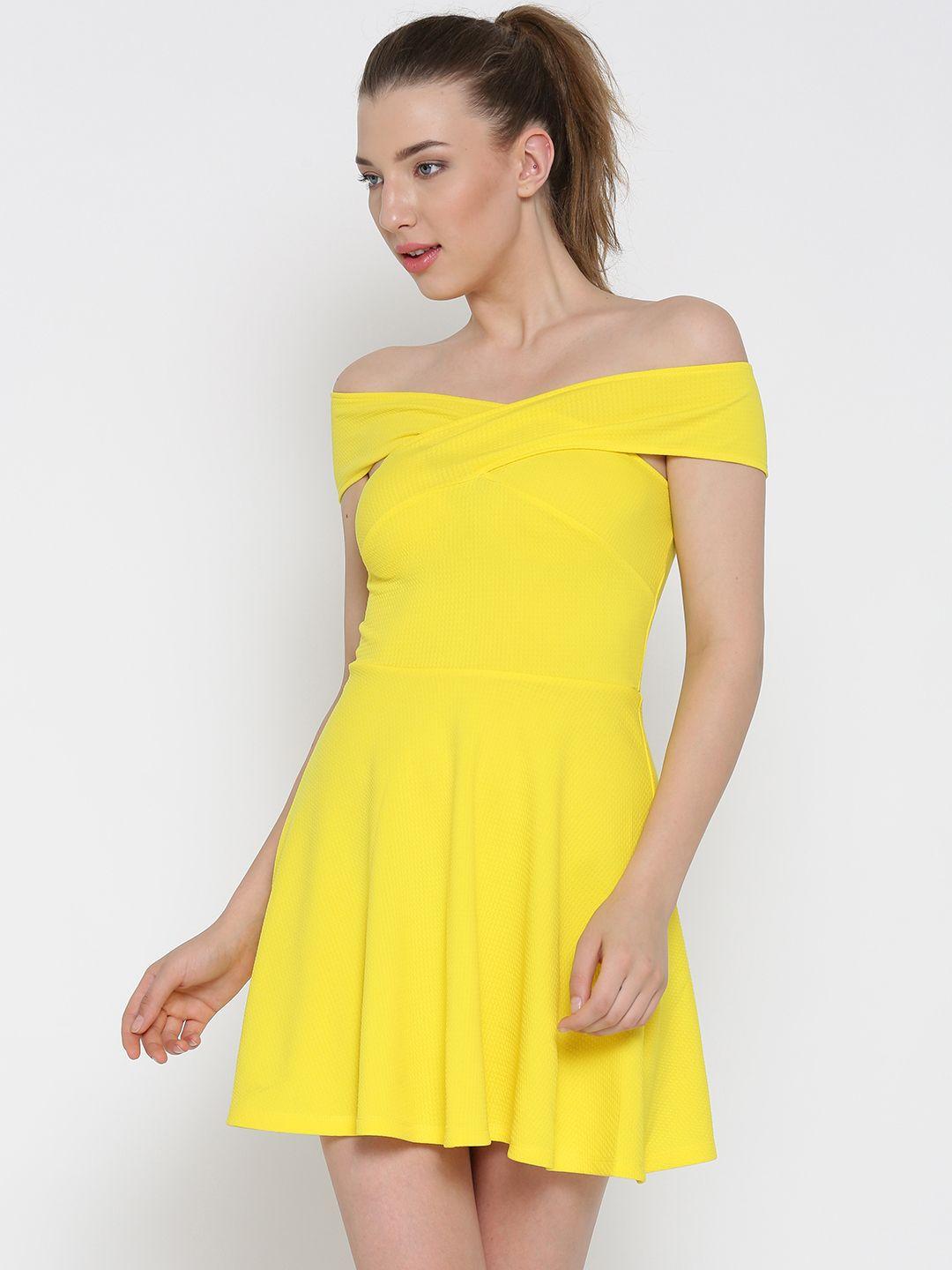 veni vidi vici women yellow self-design fit and flare dress