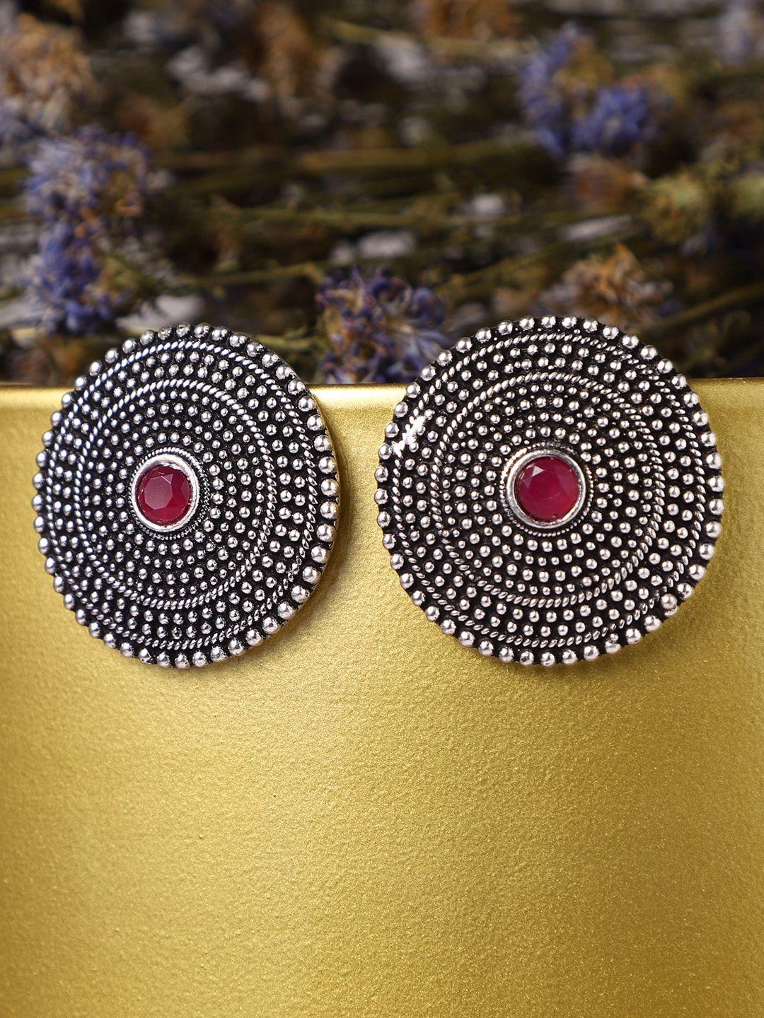 veni women silver-plated oxidised contemporary studs earrings