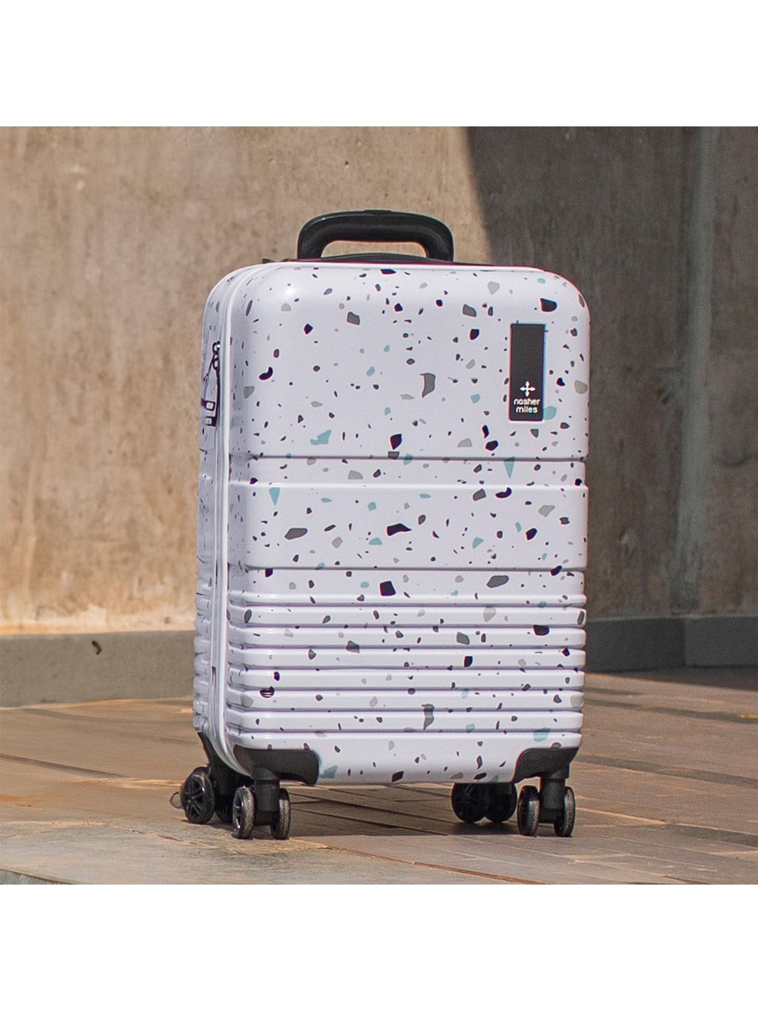 venice hard-sided polycarbonate cabin luggage terrazzo printed black trolley bag