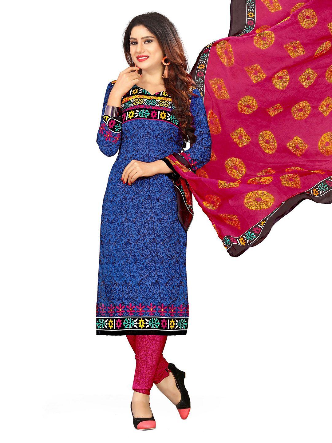 venisa women navy blue & pink abstract printed unstitched dress material