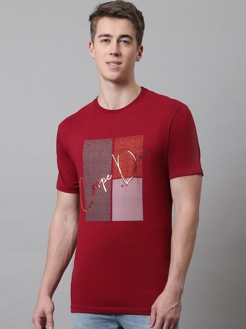 venitian- forbidden clothing maroon slim fit graphic print crew t-shirt