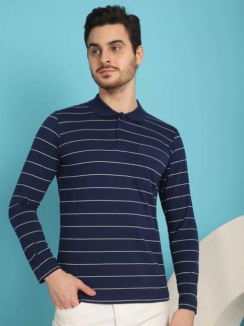 venitian- forbidden clothing dark blue regular fit striped polo t-shirt