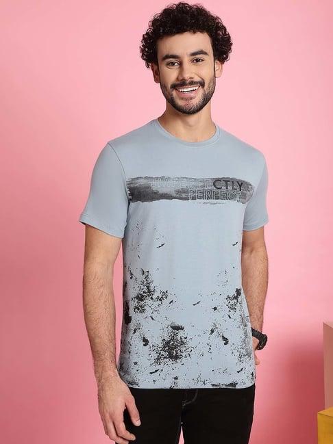 venitian- forbidden clothing grey slim fit printed crew t-shirt