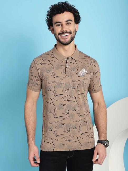 venitian- forbidden clothing khaki slim fit printed polo t-shirt