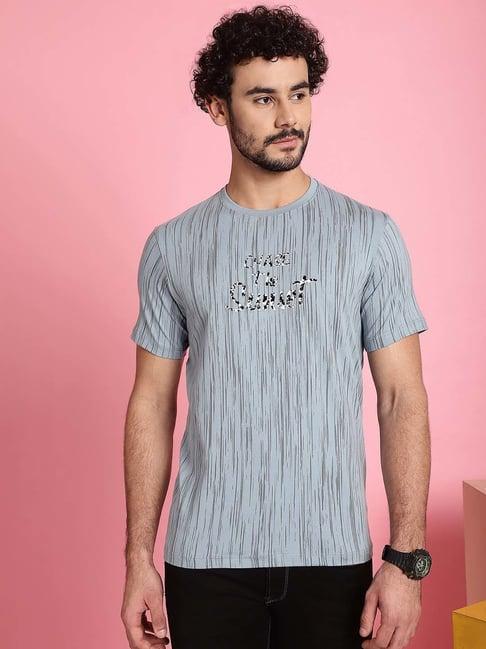 venitian- forbidden clothing light grey slim fit printed crew t-shirt