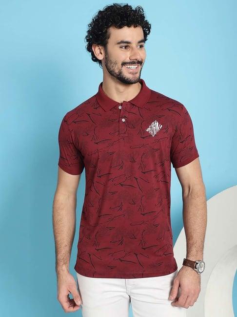 venitian- forbidden clothing maroon slim fit printed polo t-shirt