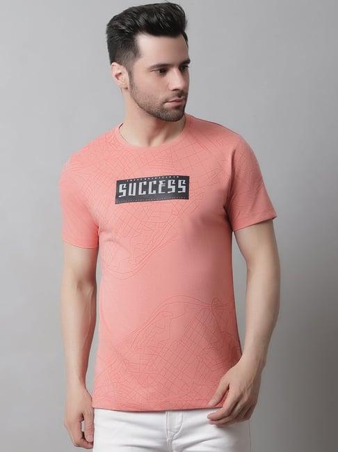 venitian- forbidden clothing peach slim fit printed t-shirt