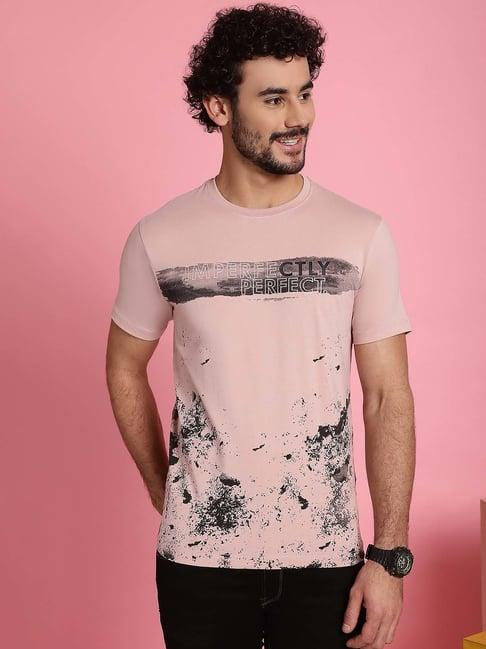 venitian- forbidden clothing pink slim fit printed crew t-shirt