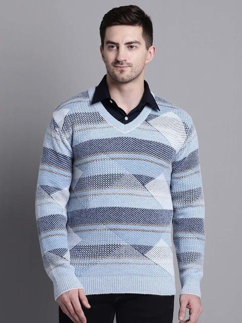 venitian- forbidden clothing sky blue regular fit self design sweater