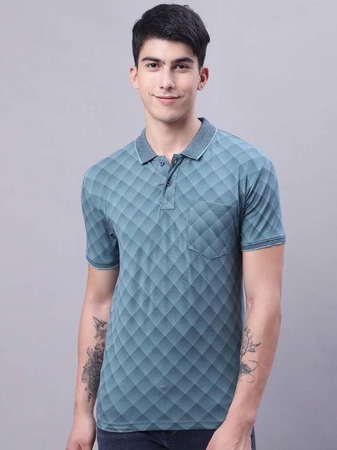 venitian- forbidden clothing teal slim fit printed polo t-shirt