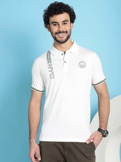 venitian- forbidden clothing white slim fit printed polo t-shirt