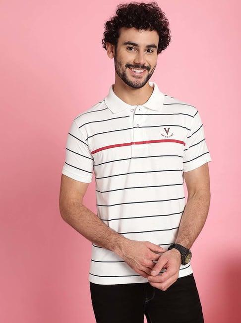 venitian- forbidden clothing white slim fit striped polo t-shirt