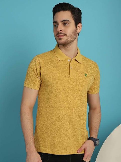 venitian- forbidden clothing yellow slim fit printed polo t-shirt