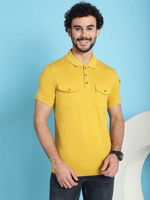 venitian- forbidden clothing yellow slim fit printed polo t-shirt