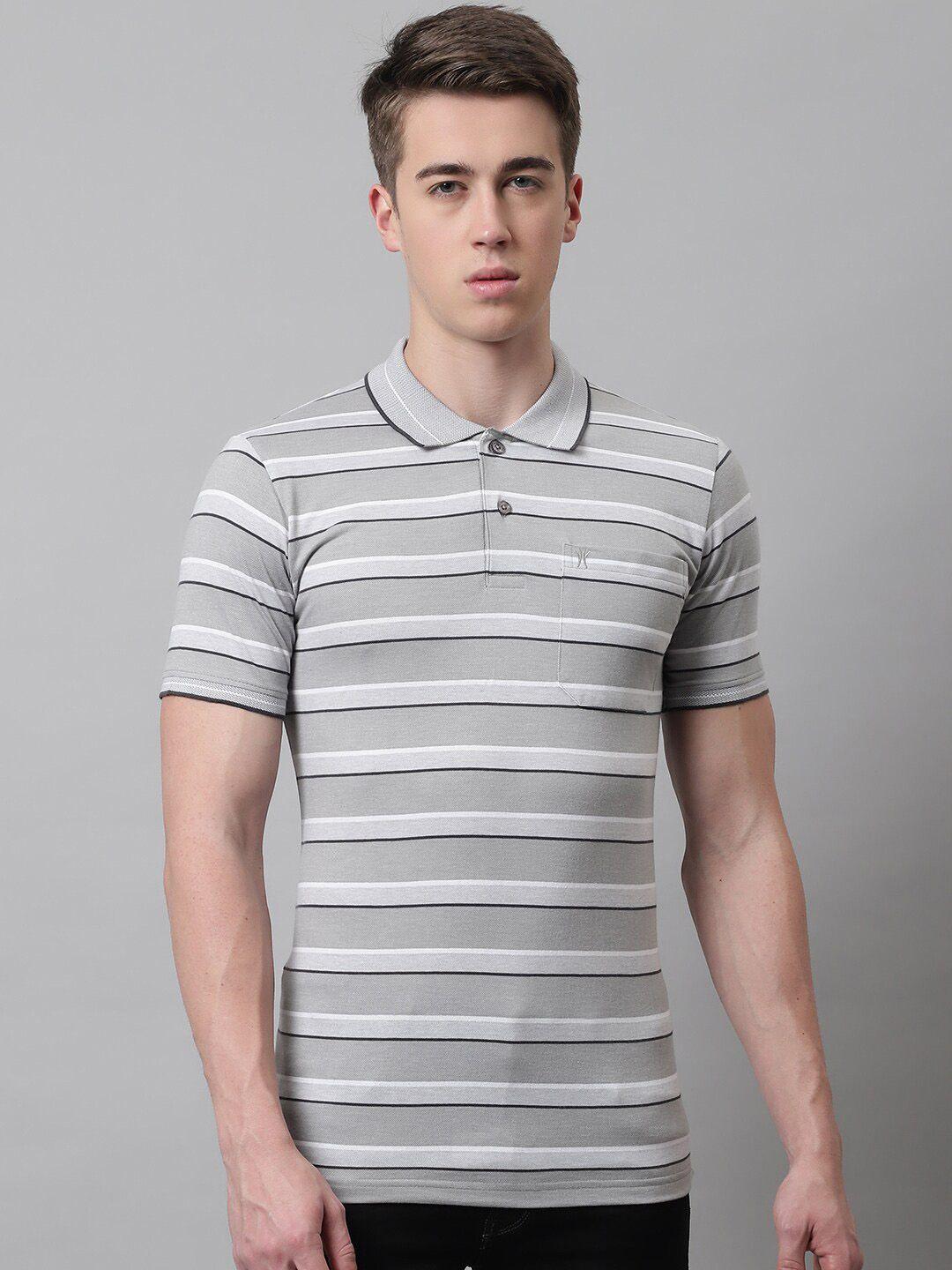 venitian men grey striped polo collar pockets t-shirt