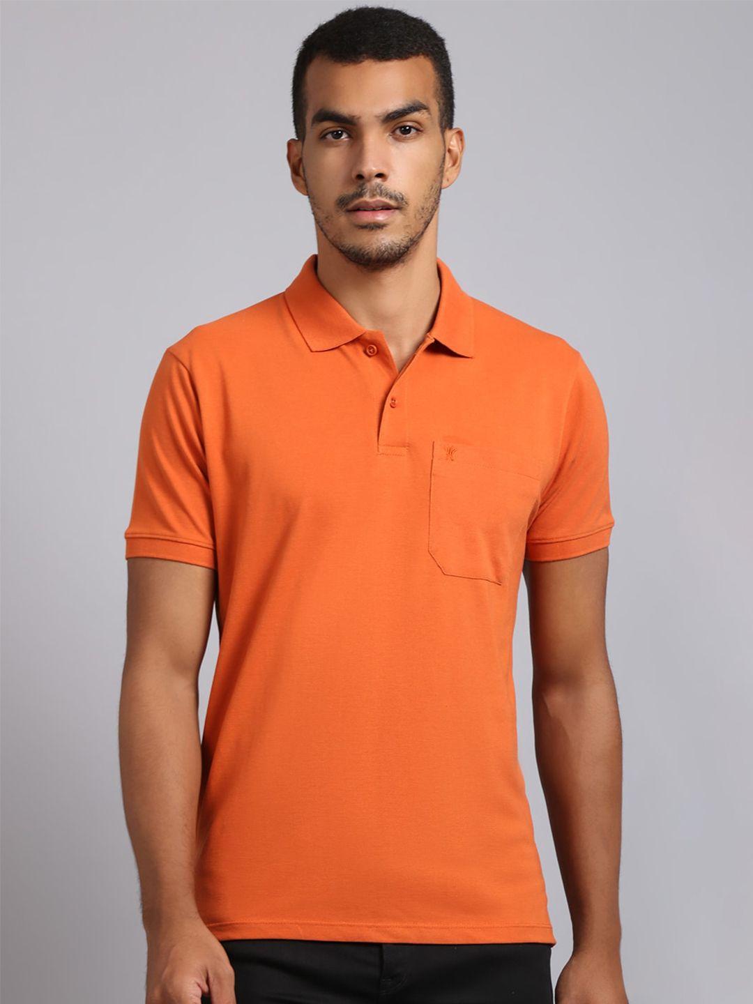 venitian men orange solid polo collar t-shirt