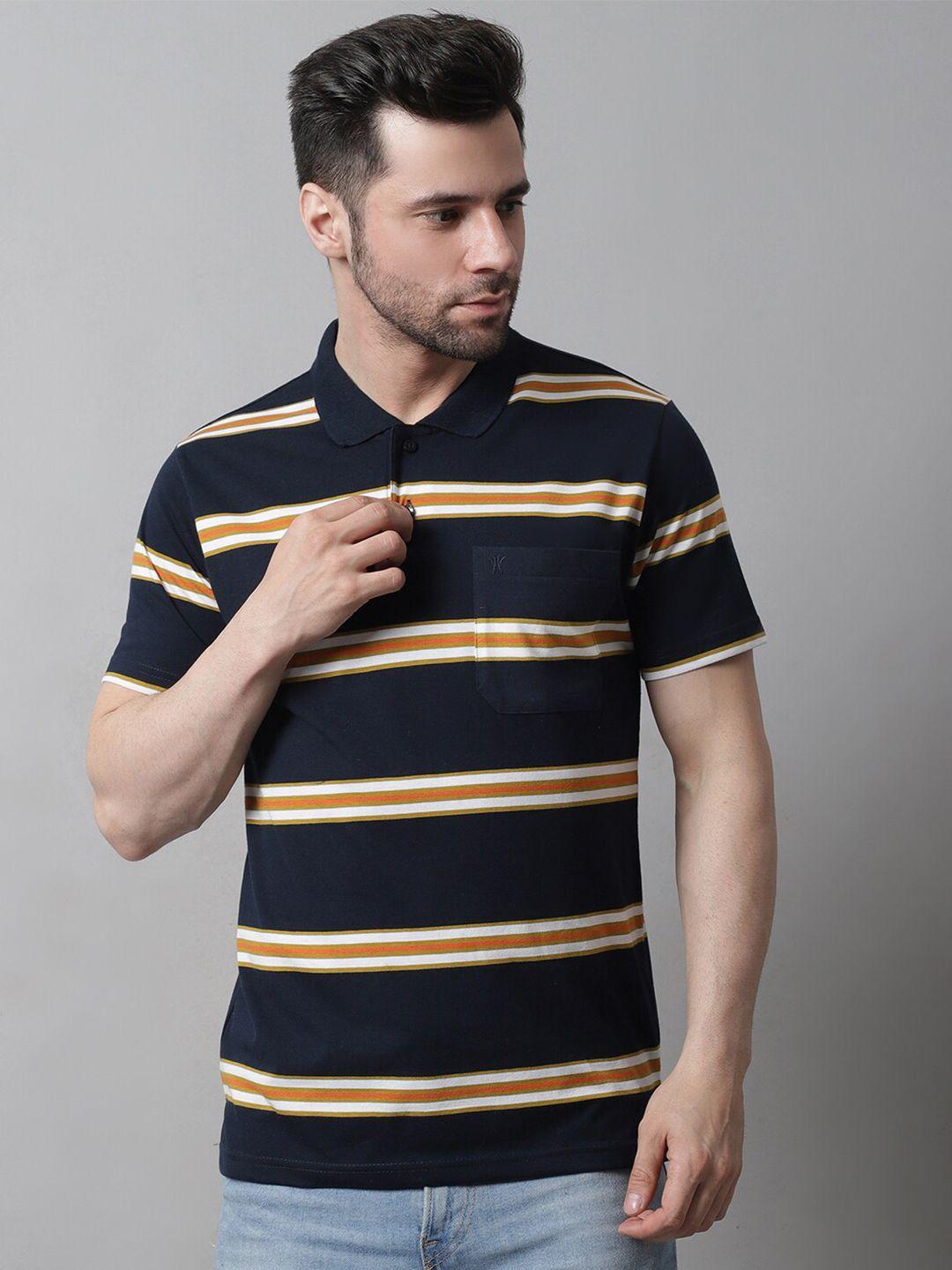 venitian men striped polo collar slim fit cotton t-shirt