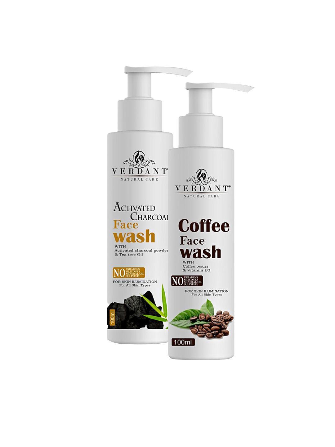 verdant natural care set of 2 activated charcoal & coffee face washes - 100 ml each