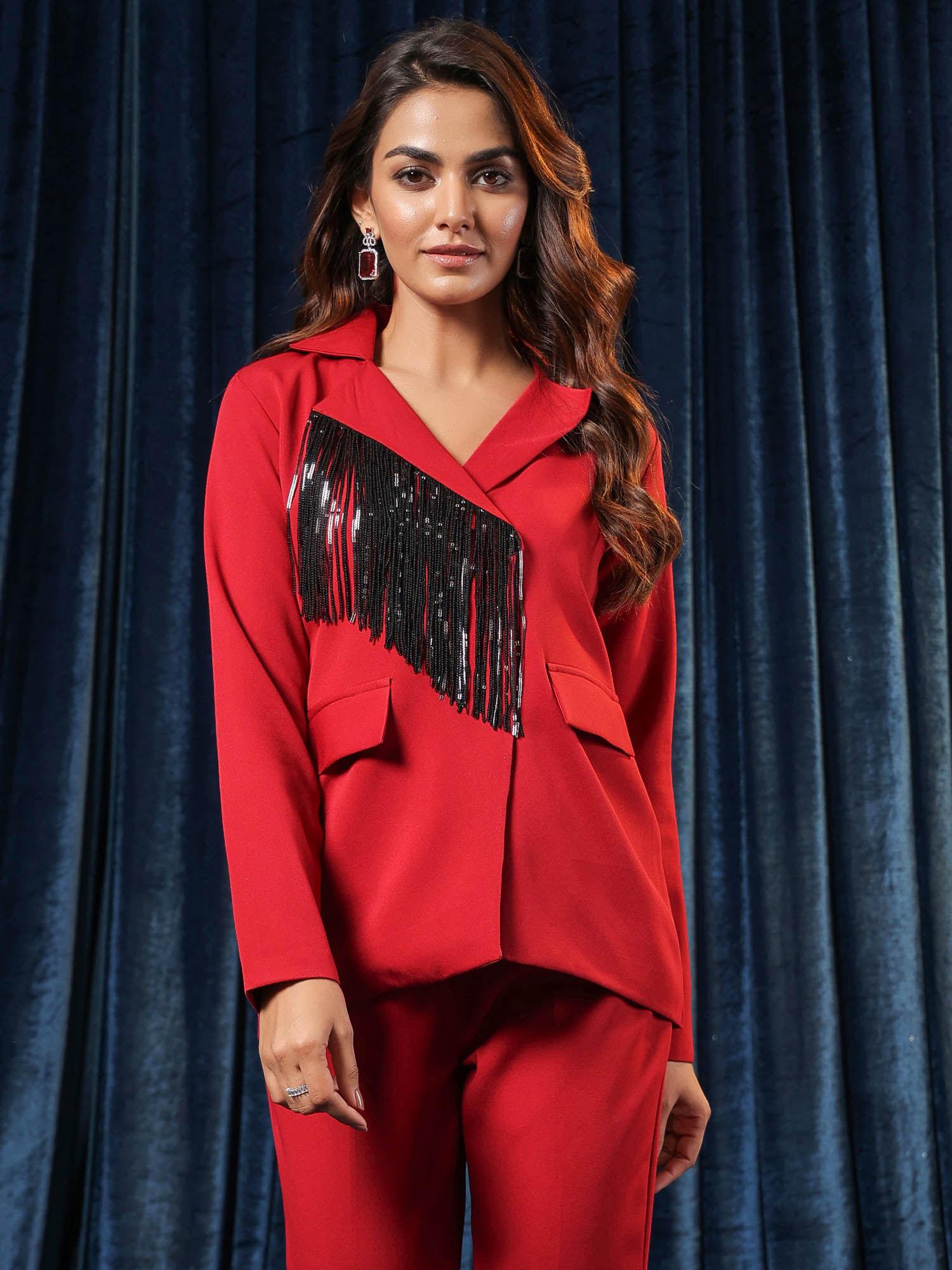 vermilion veil tassel blazer