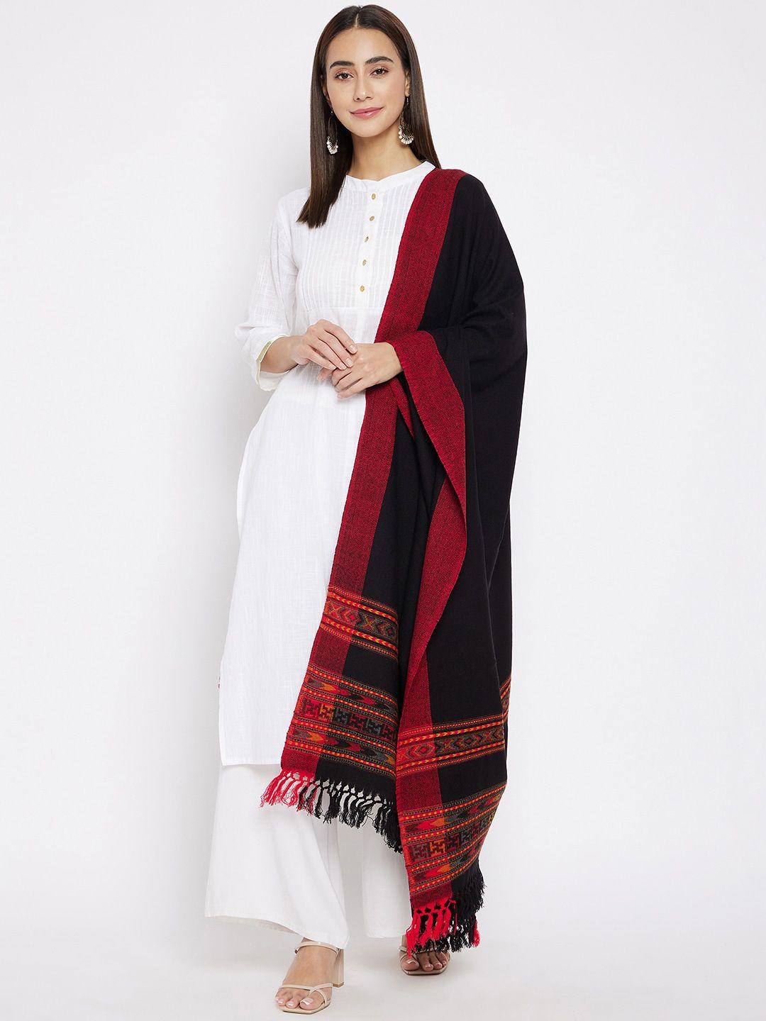 vero amore women black & red woven-design jacquard kullu shawl