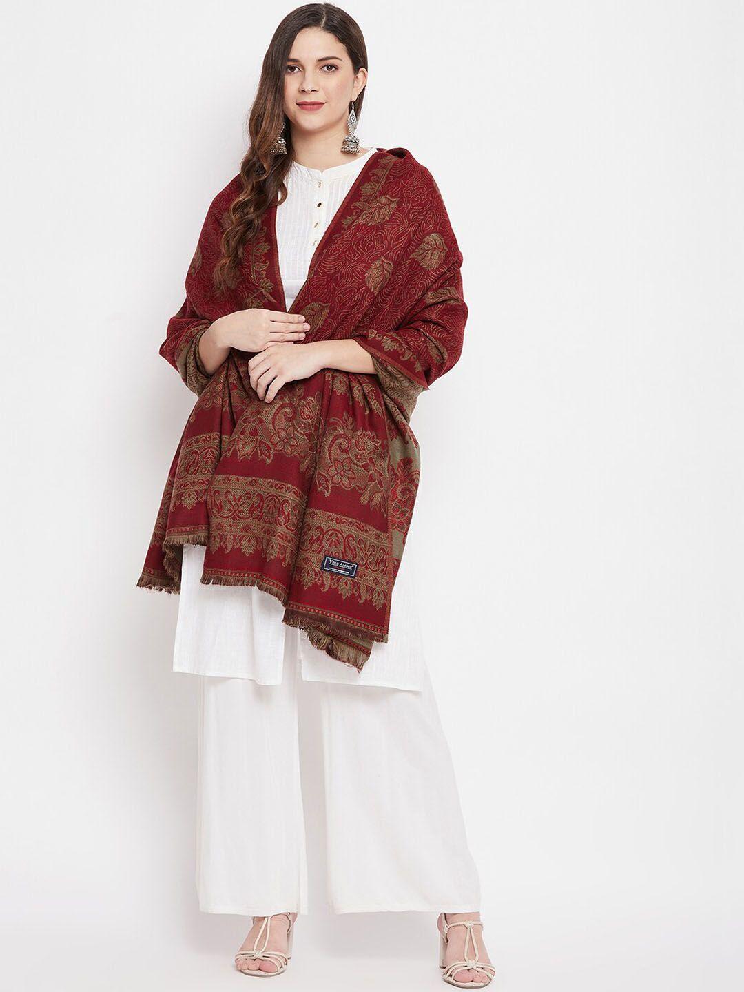 vero amore women maroon & beige woven design shawl