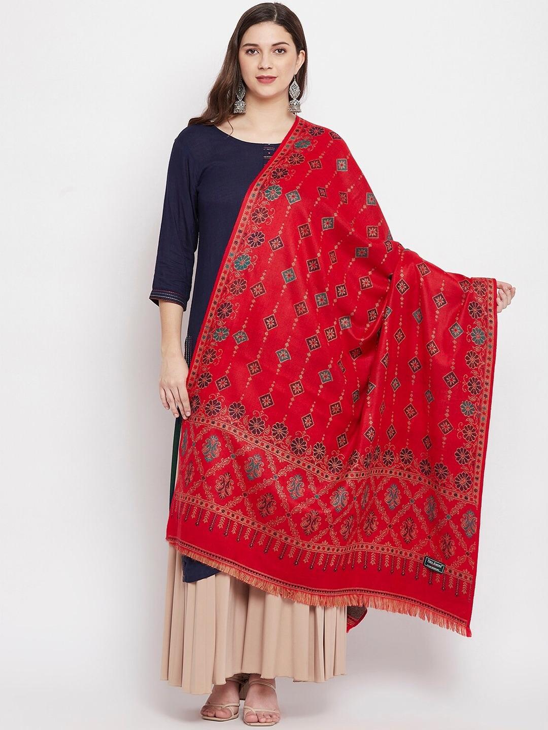 vero amore women red & beige woven design shawl
