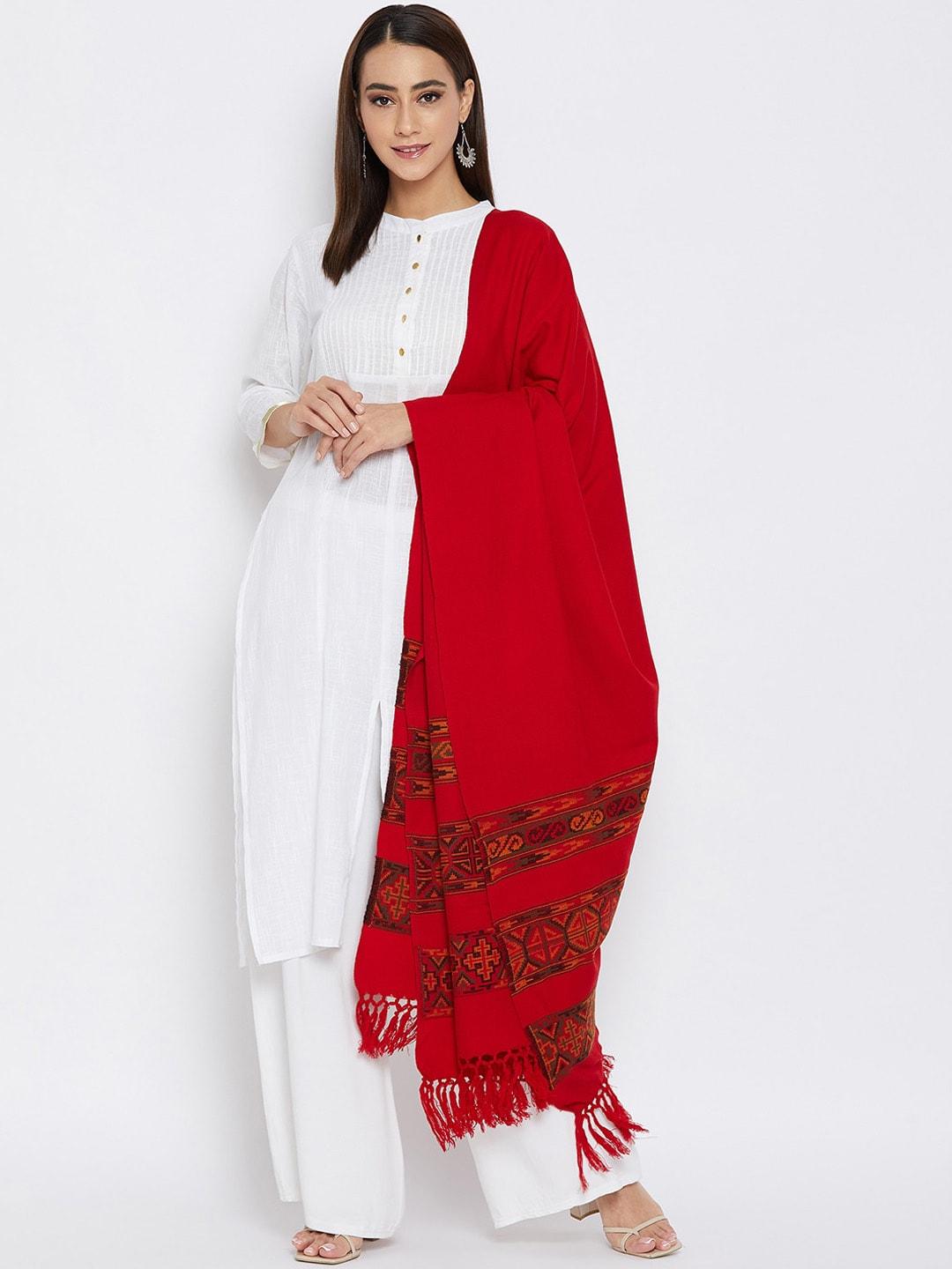 vero amore women red & black kullu design jacquard shawl