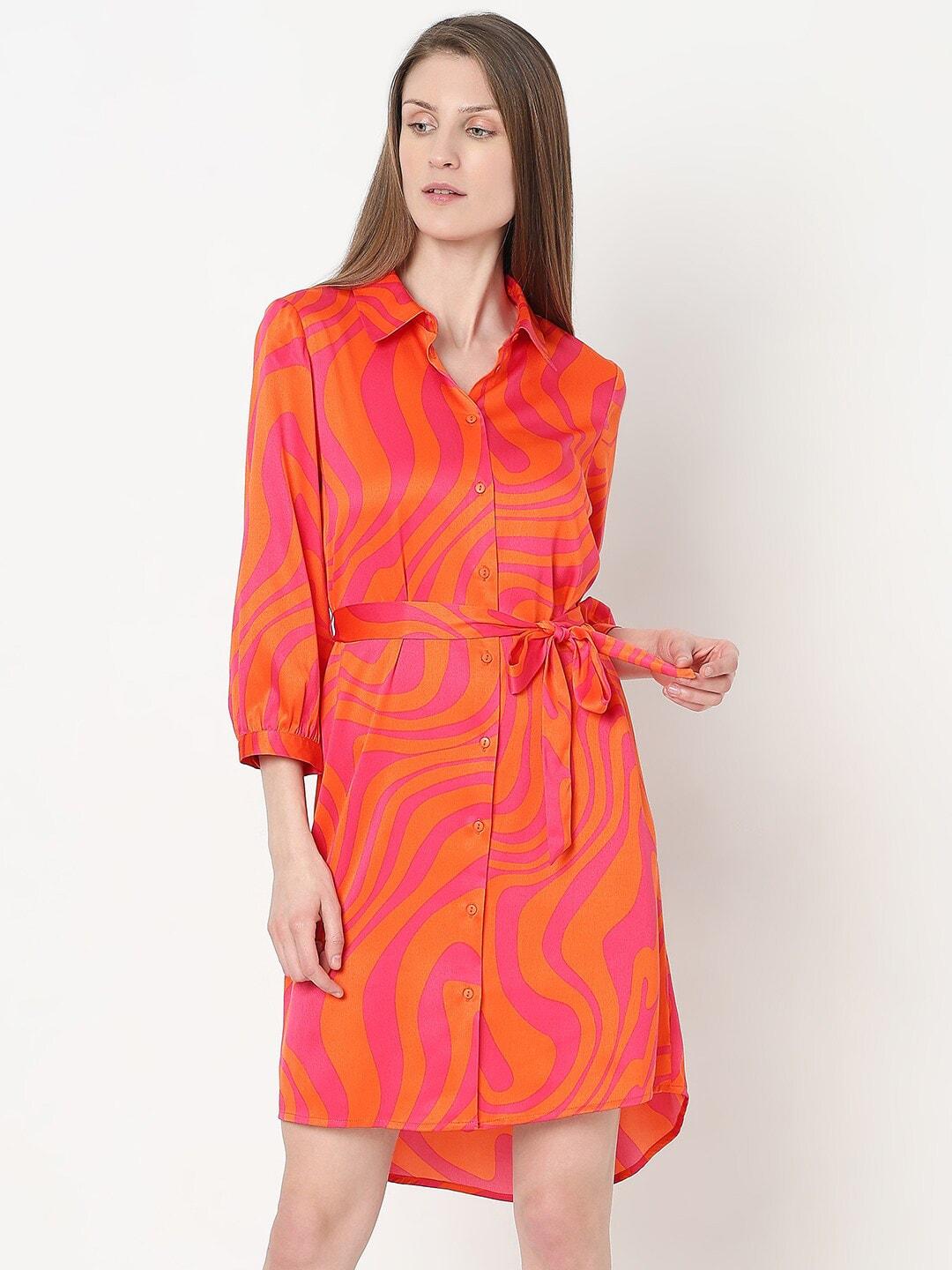vero moda abstract print bishop sleeves sheath dress