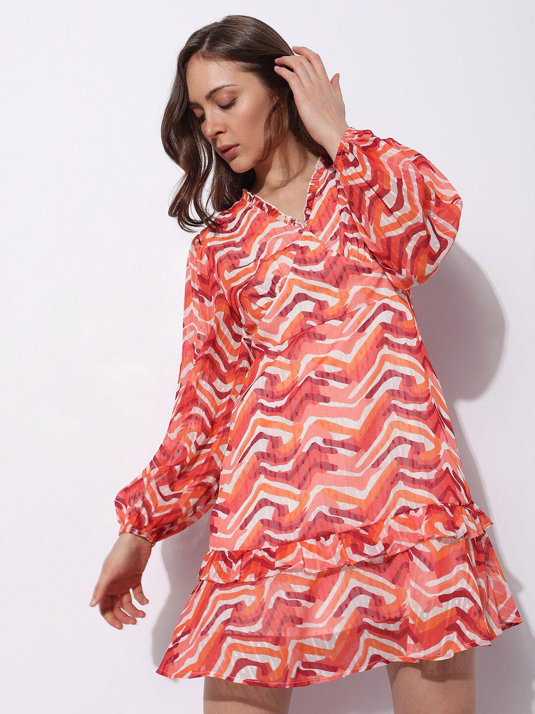 vero moda abstract printed puff sleeve a-line dress