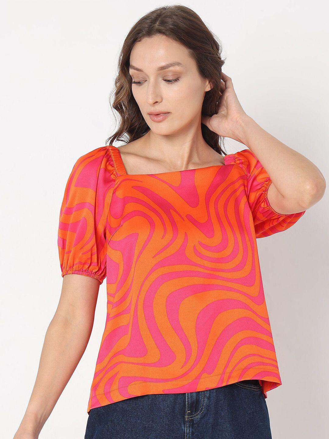 vero moda abstract printed square neck puffed sleeves top
