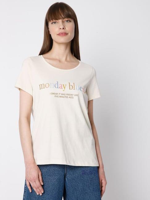 vero moda beige graphic print t-shirt