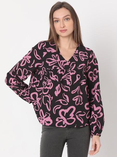 vero moda black & pink printed top