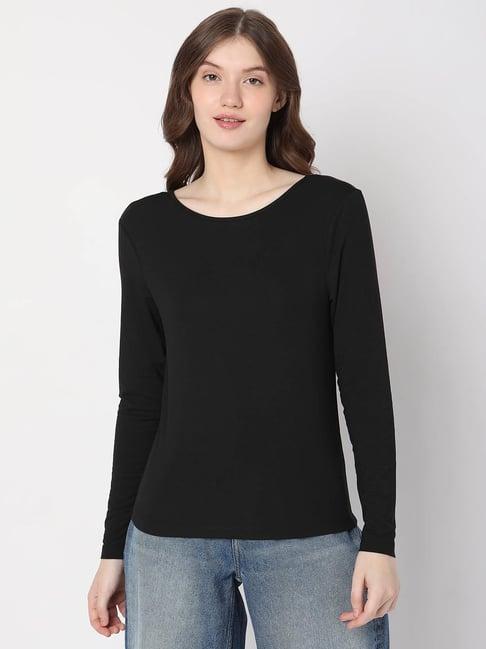 vero moda black cotton regular fit t-shirt
