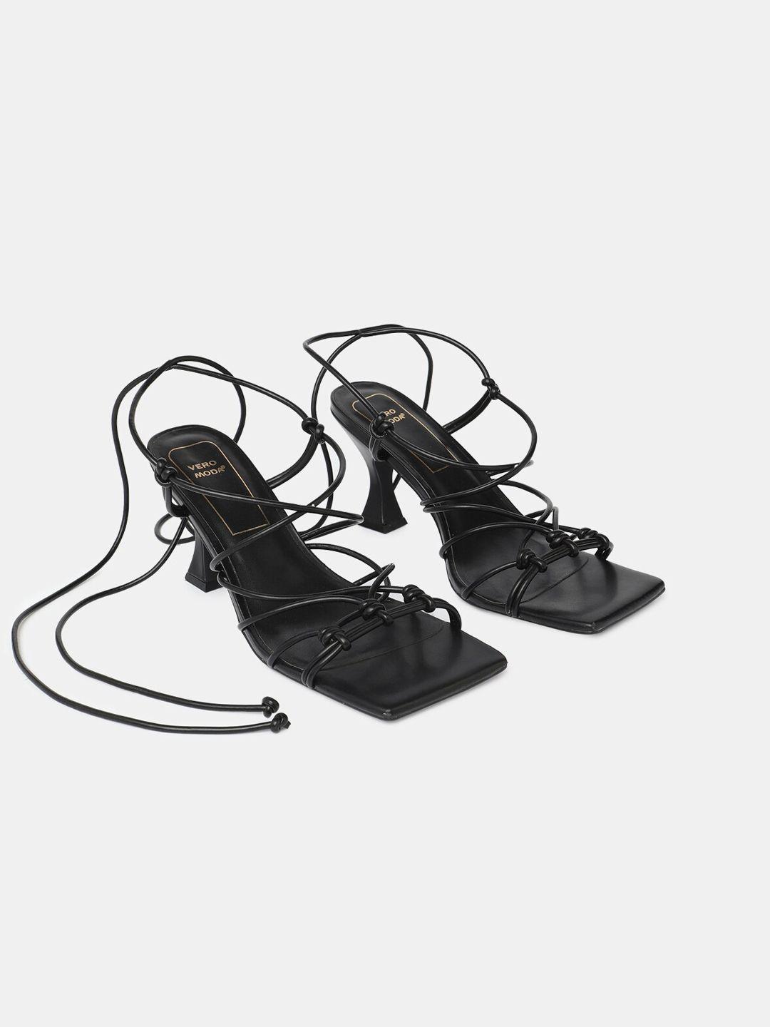 vero moda black textured pu stiletto sandals with buckles