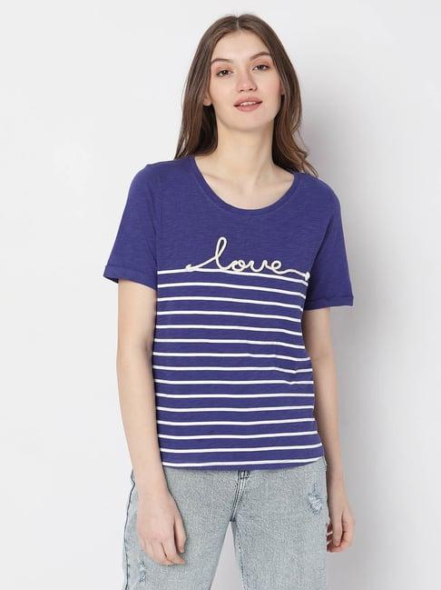 vero moda blue & white cotton striped t-shirt