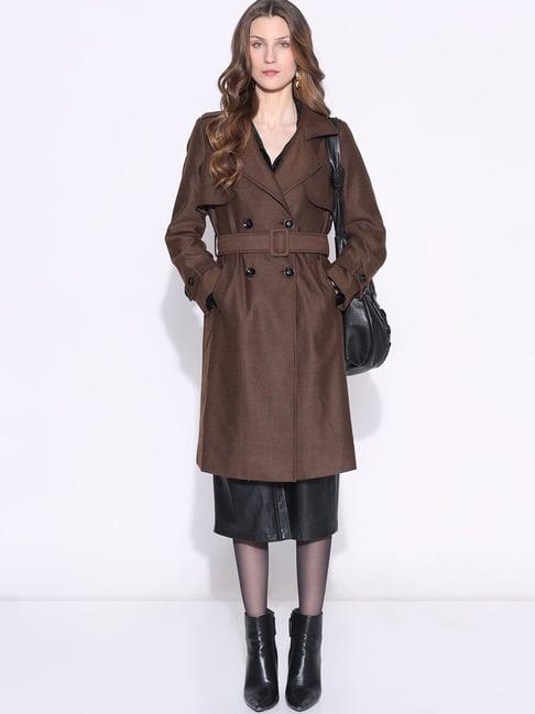 vero moda brown regular fit long trench coat