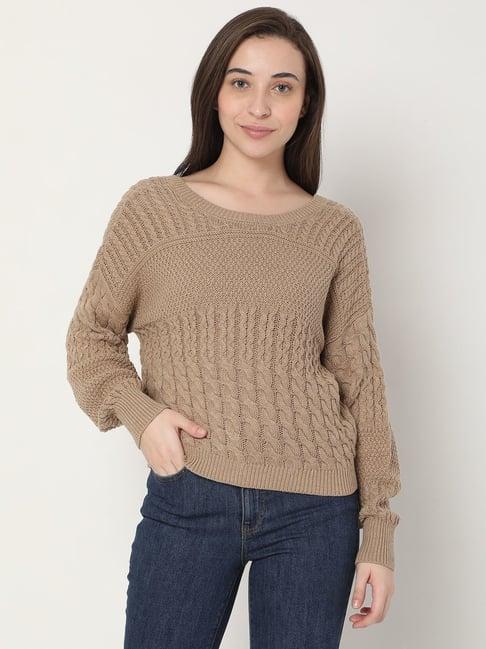 vero moda brown self design sweater