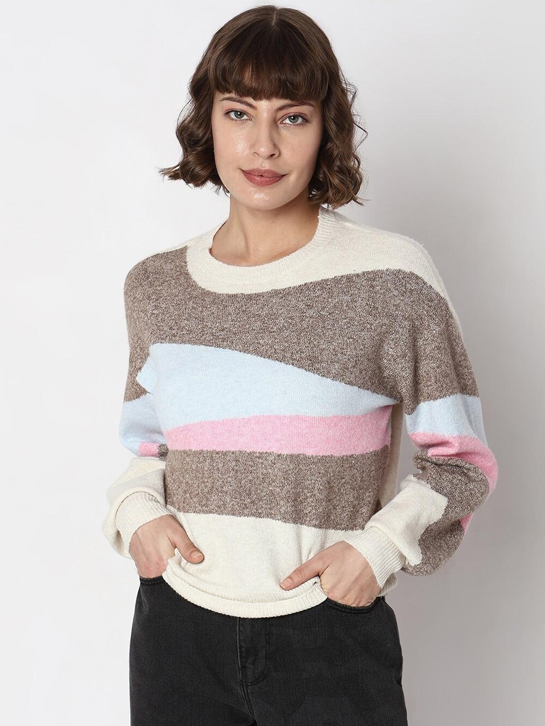 vero moda colourblocked long sleeves knitted pullover