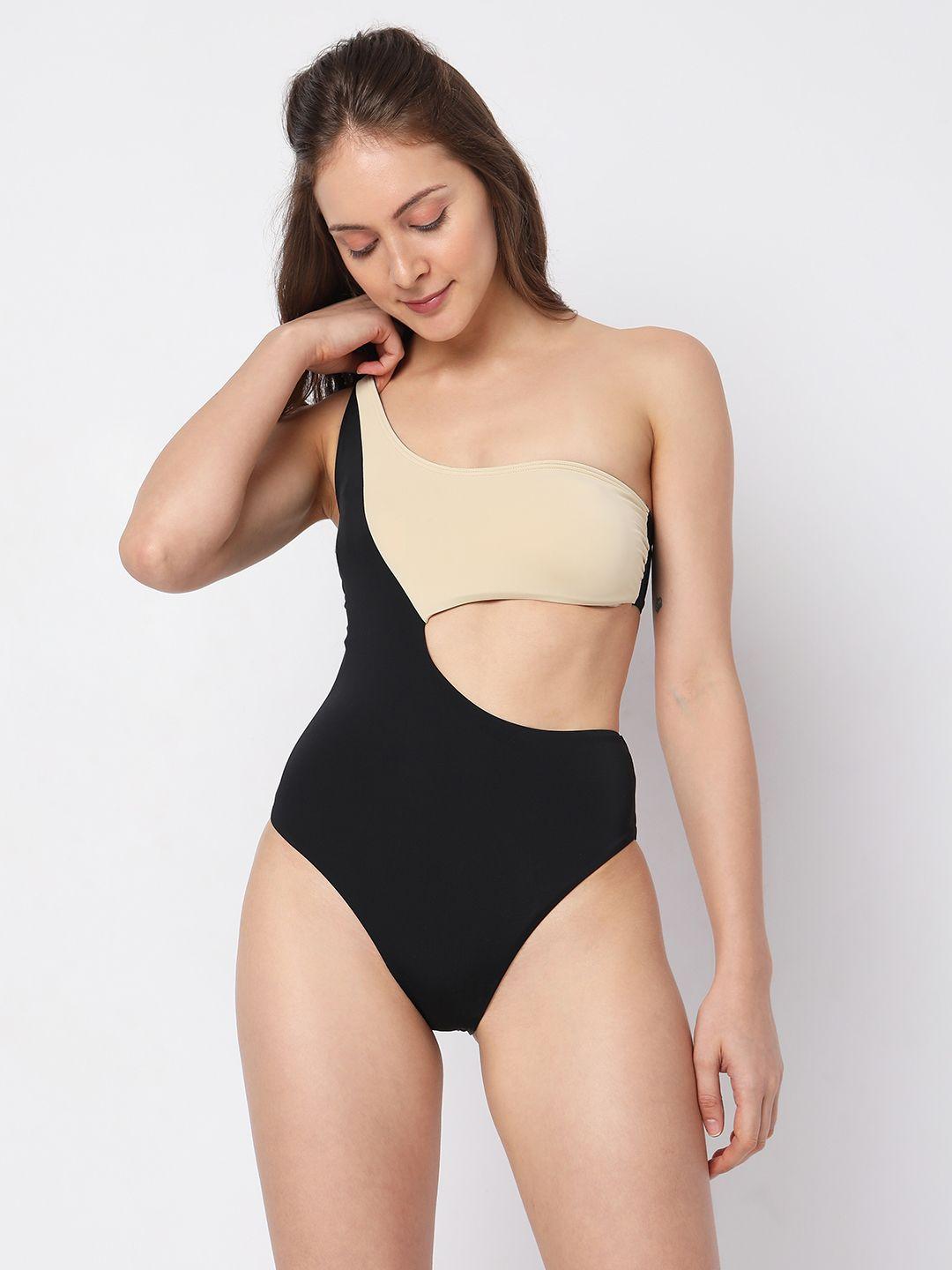 vero moda colourblocked one shoulder swim bodysuit