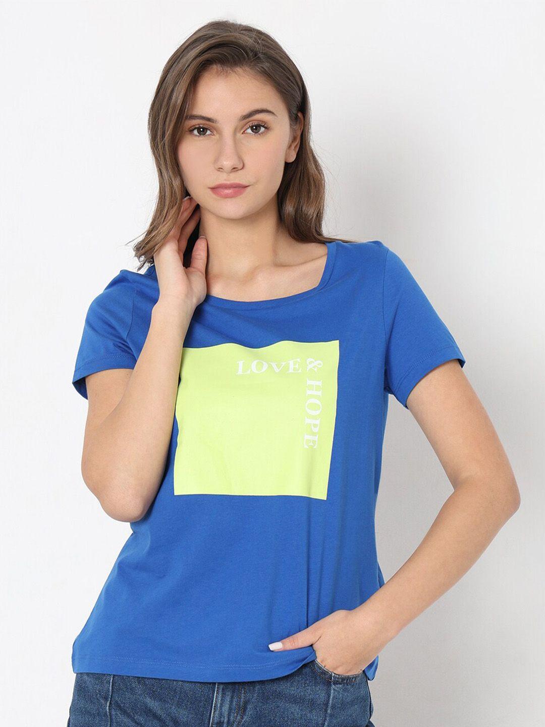 vero moda colourblocked scoop neck pure cotton t-shirt